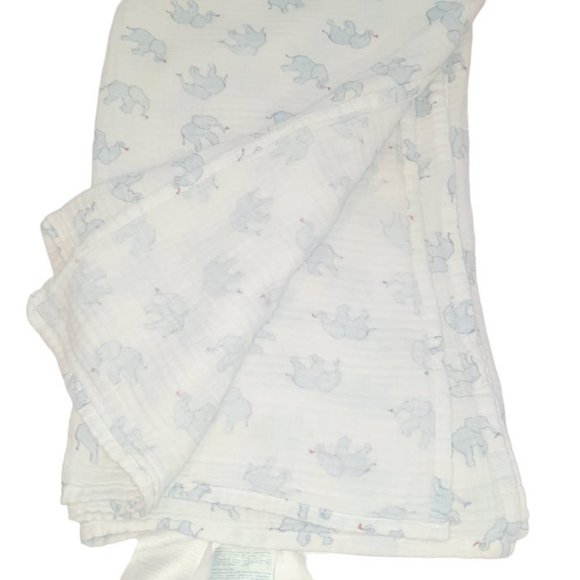 Aden + Anais Blue Elephant Flags White Muslin Swaddle Baby Blanket 42" X 42" - Picture 2 of 4